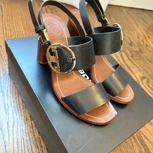 Tory Burch Black Leather Heeled Sandals 7